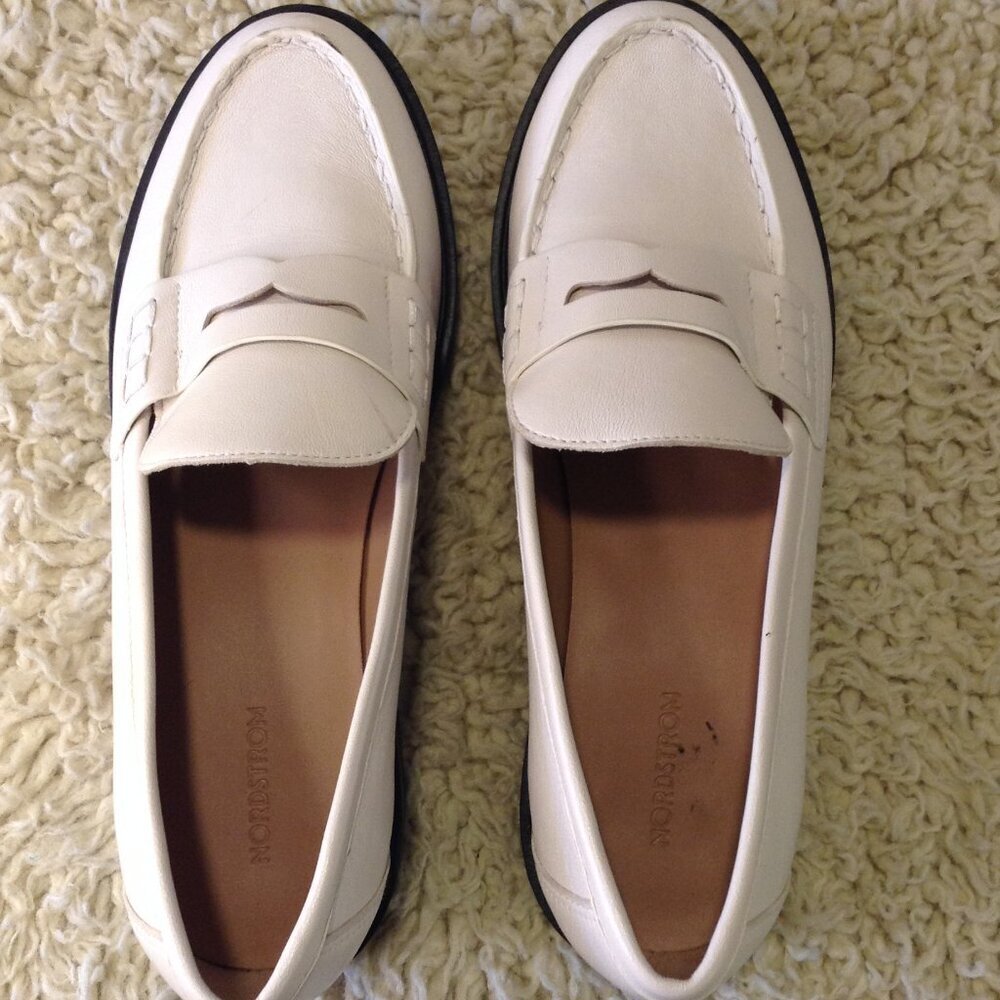NWOT Norstrom Leather 7 Lafayette Ivory Penny Loafers Collegiate Ivy League Chic